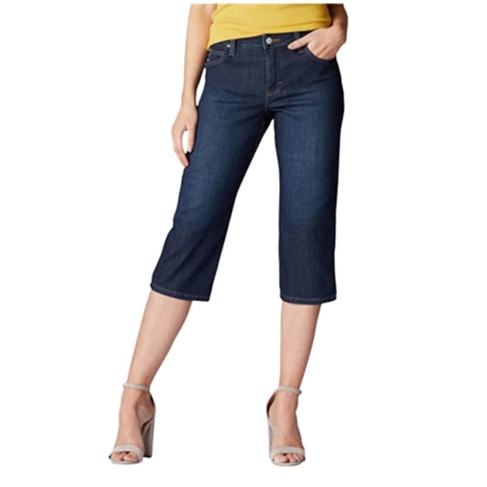 Northern Reflections Blue Weekend Stretch Slit Hem Crop Capri Jeans Womens 10